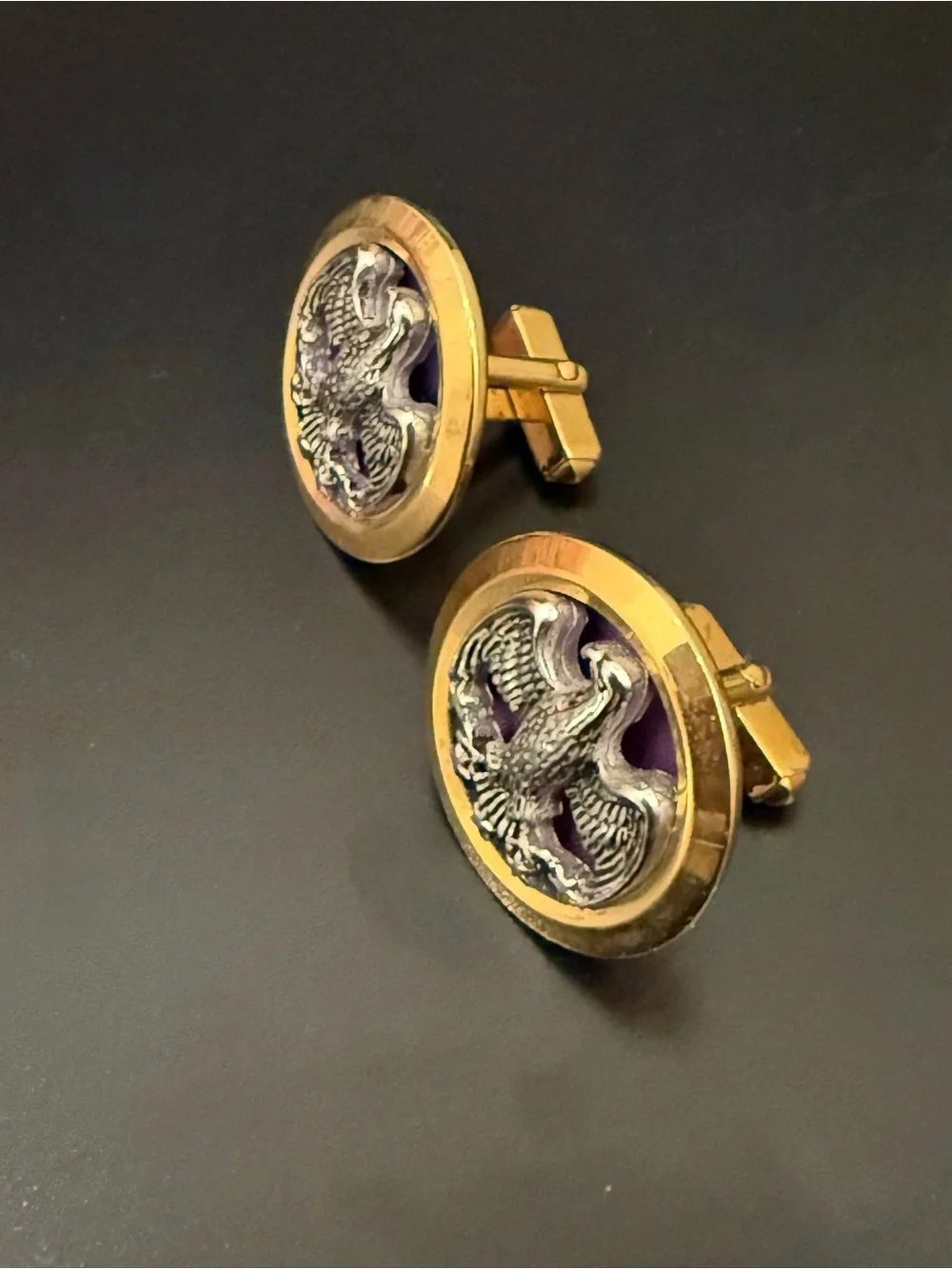 Vintage ANSON Gold-tone Bald Eagle Emblem Cufflinks